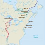 map showing Marquette and Jolliet's exploration route from the Great Lakes down the Mississippi