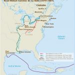 map showing de La Salle's exploration voyages, including one up the Mississippi River