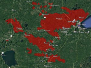 Map illustrating the extent of the October 12 1918 wildfire in Northeast Minnesota