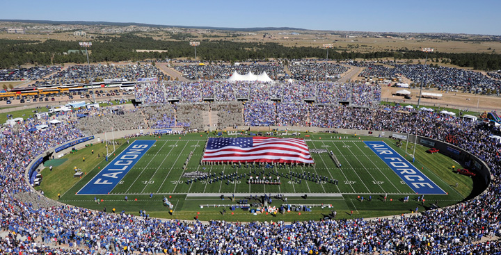 A football game featuring the Air Force Academy Falcons