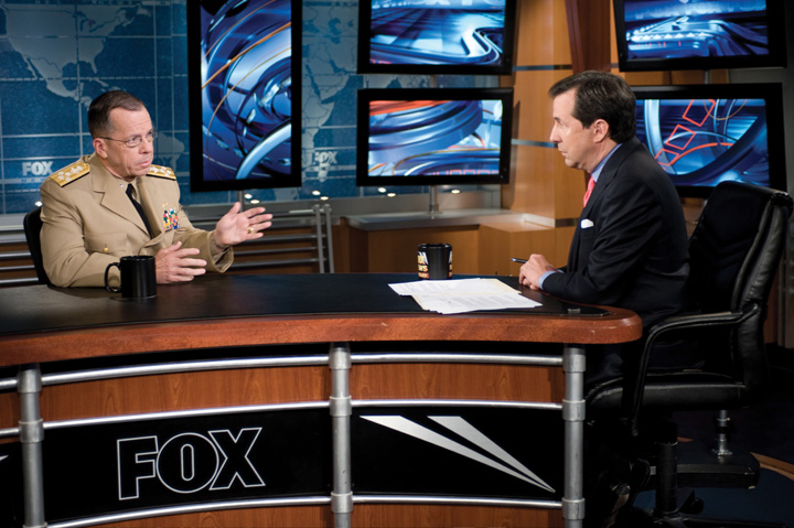 Adm. Mike Mullen, chairman of the Joint Chiefs of Staff, is interviewed by Chris Wallace host of Fox News Sunday