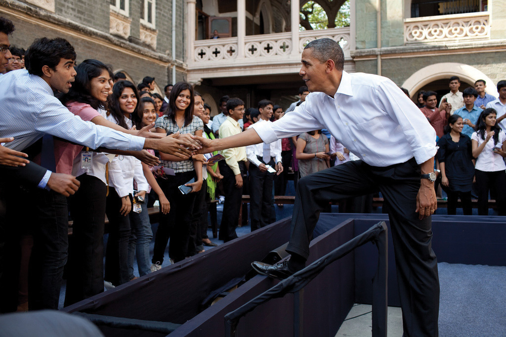 President Obama shaking hands with a crowd