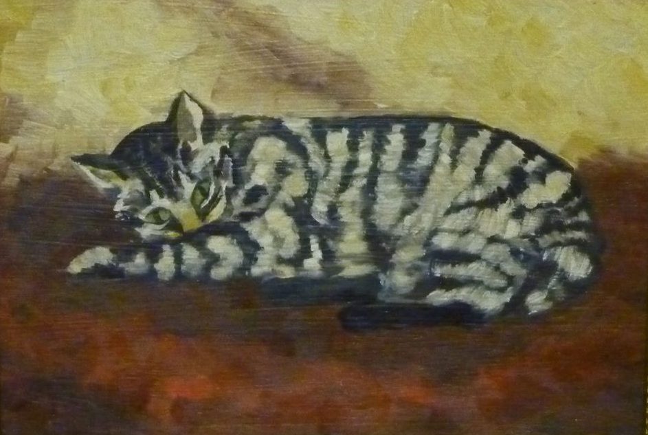 Muffin, a painting by my mother showing his wild eyes
