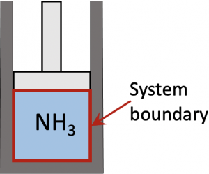 Ammonia in a piston-cylinder device