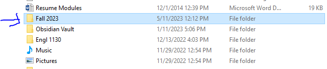 Screen shot of folder labelled Fall 2023
