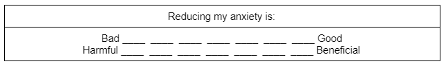 Reducing my anxiety is...Bad to good scale and harmful to beneficial scale.