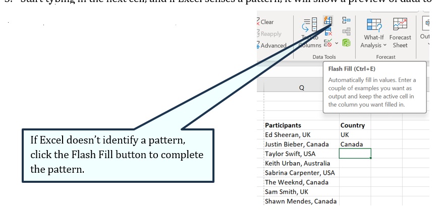 Flash Fill button on the ribbon