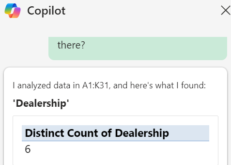 Copilot task pane showing the response to a prompt.
