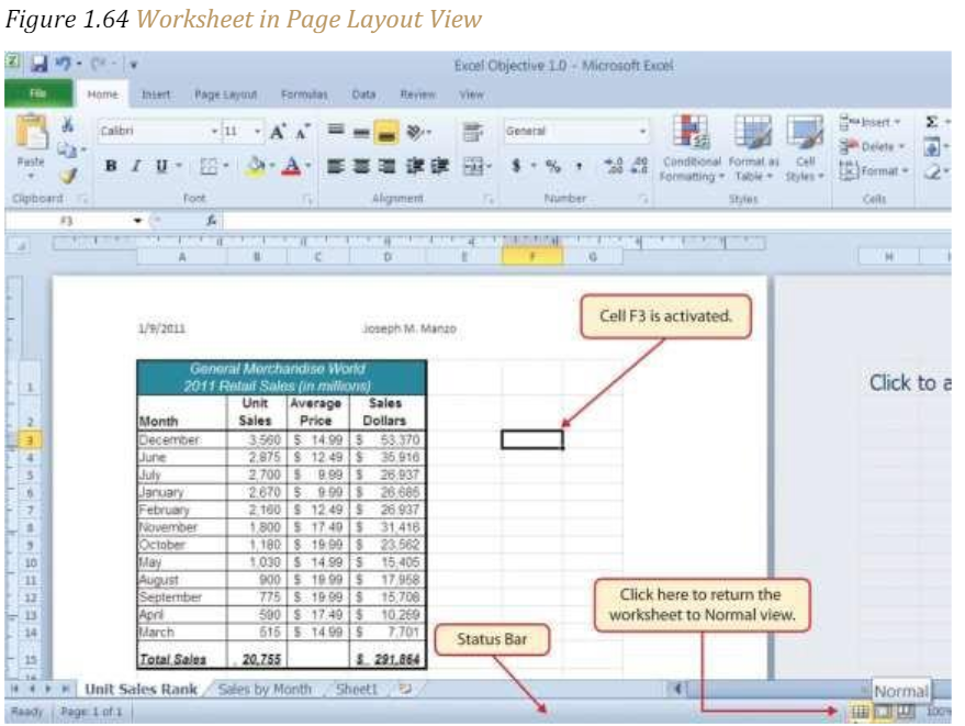 Figure 1.64 "Worksheet in Page Layout View"