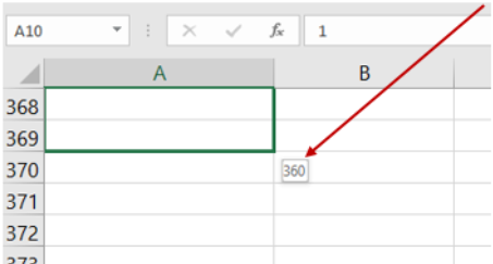 The Fill handle shows what number you have filled through outside the lower right corner.