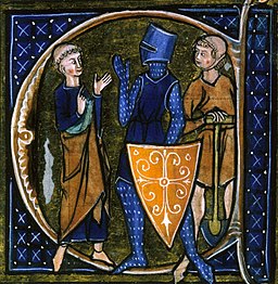 An inhabited initial from a 13th-century French text representing the tripartite social order of the Middle Ages: the ōrātōrēs (those who pray – clerics), bellātōrēs (those who fight – knights, that is, the nobility), and labōrātōrēs (those who work – peasants and members of the lower middle class).