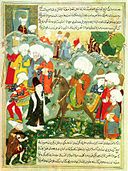 Folio from Jâmi al-Siyar by Mohammad Tahir Suhravardî, illustrating the meeting of Mavlana and Molla Shams al-Din in Konya