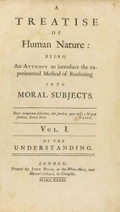 book cover from A TREATISE OF HUMAN NATURE: BEING AN ATTEMPT TO INTRODUCE THE EXPERIMENTAL METHOD OF REASONING INTO MORAL SUBJECTS. FOR JOHN NOON, 1739