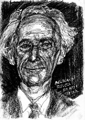 Pen and ink sketch of Bertrand Russell