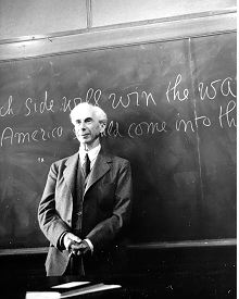 Bertrand Russell lecturing at the University California, Los Angeles where he had taken up a three-year appointment as Professor of Philosophy in March 1939.