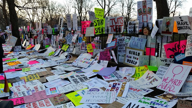 large pile of protest signs