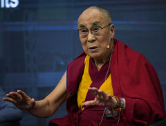 His Holiness the Dalai Lama participates in a panel discussion at Geneva's Graduate Institute hosted by the Permanent Missions of the United States and Canada.