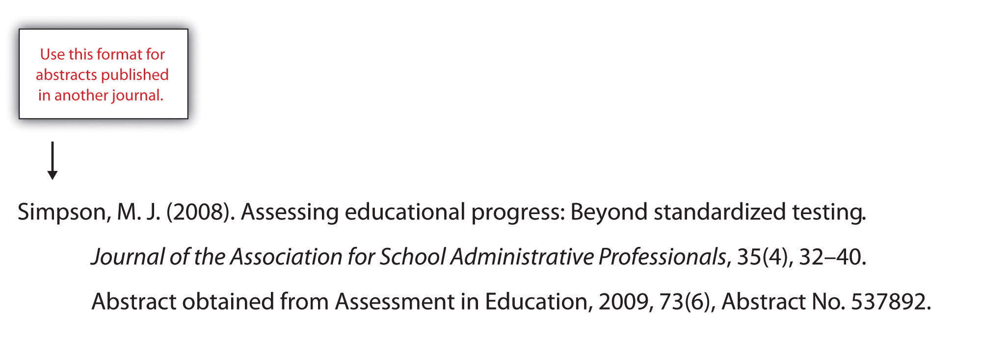 When creating a references section, use this format for abstracts published in another journal