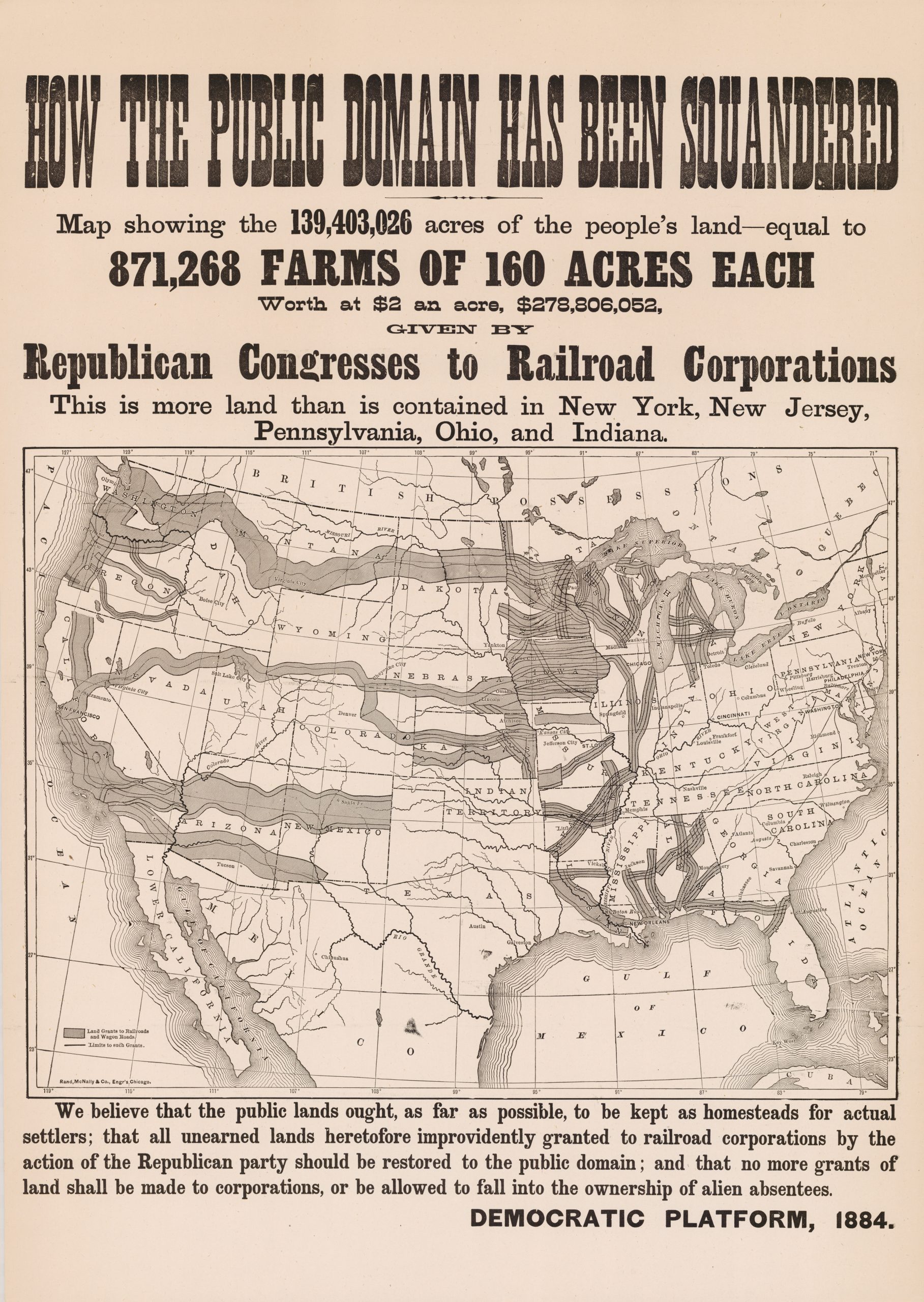 Map of government land grants to railroad companies