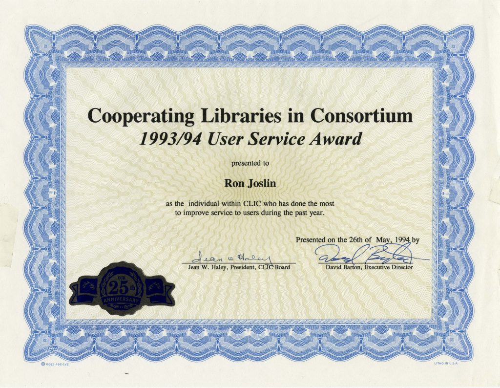 CLIC User Service Award 1993-94