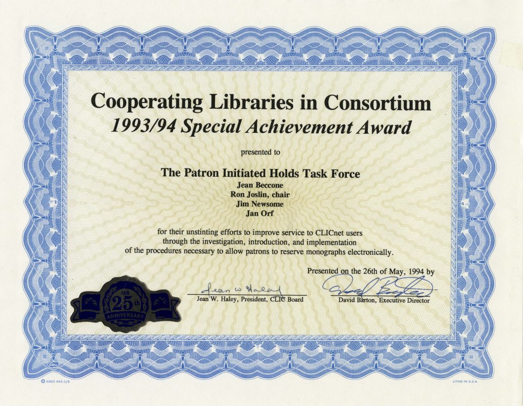CLIC Special Achievement Award 1993-94