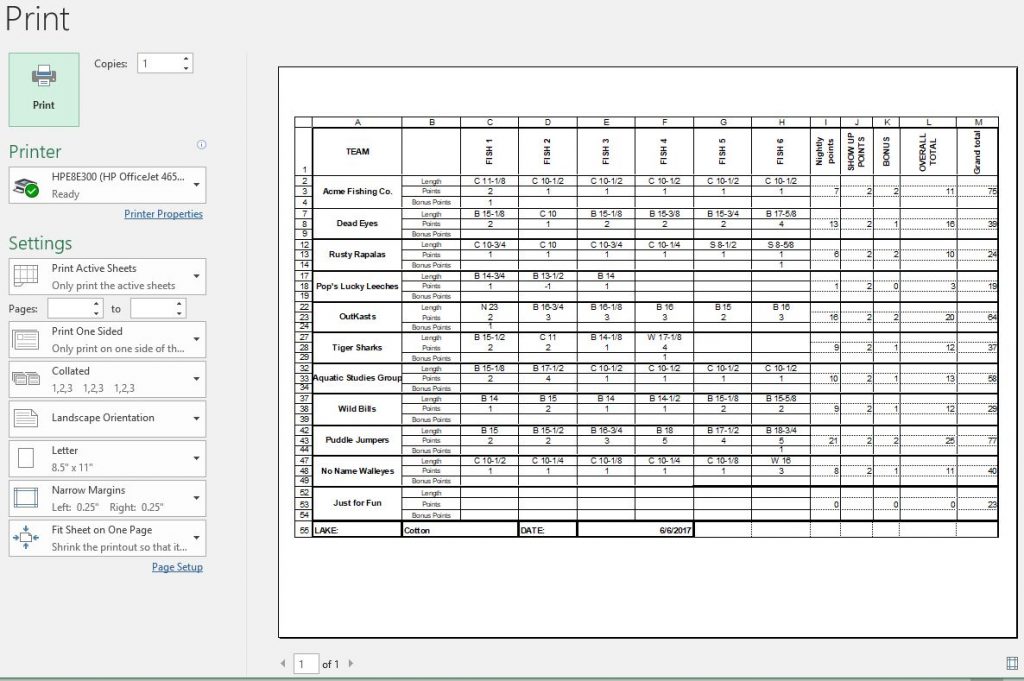 Excel Print Preview