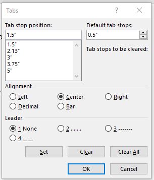 Tabs dialog window