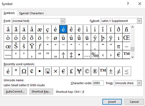 Symbol dialog