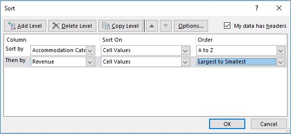 Multi-level sort Excel