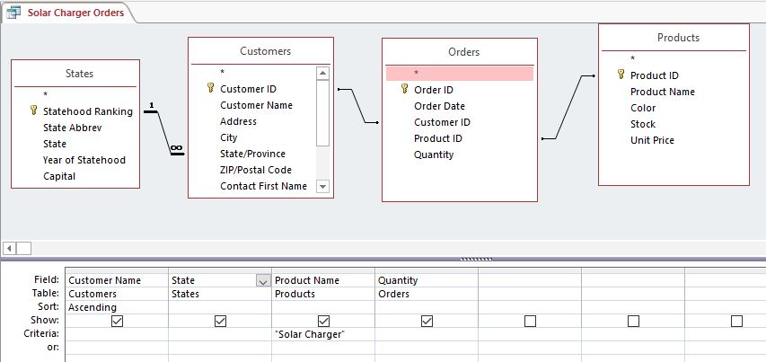 Query Design tables