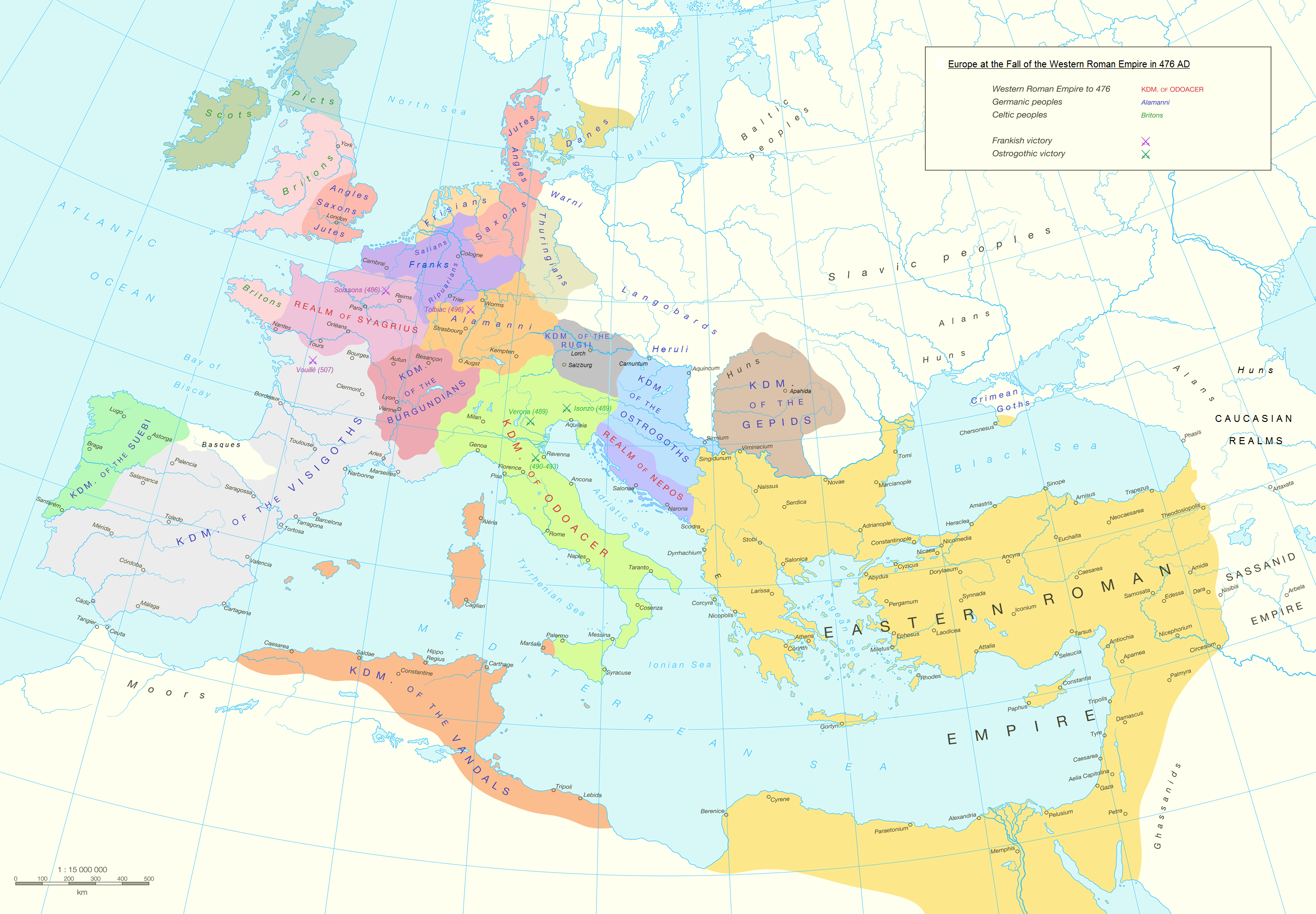 Map of Europe in 476 CE