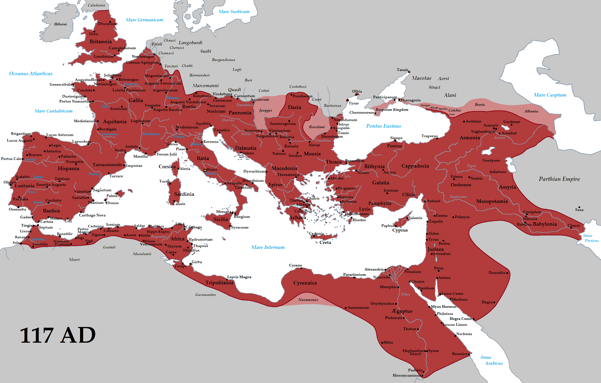Map of Roman Empire in 117 CE