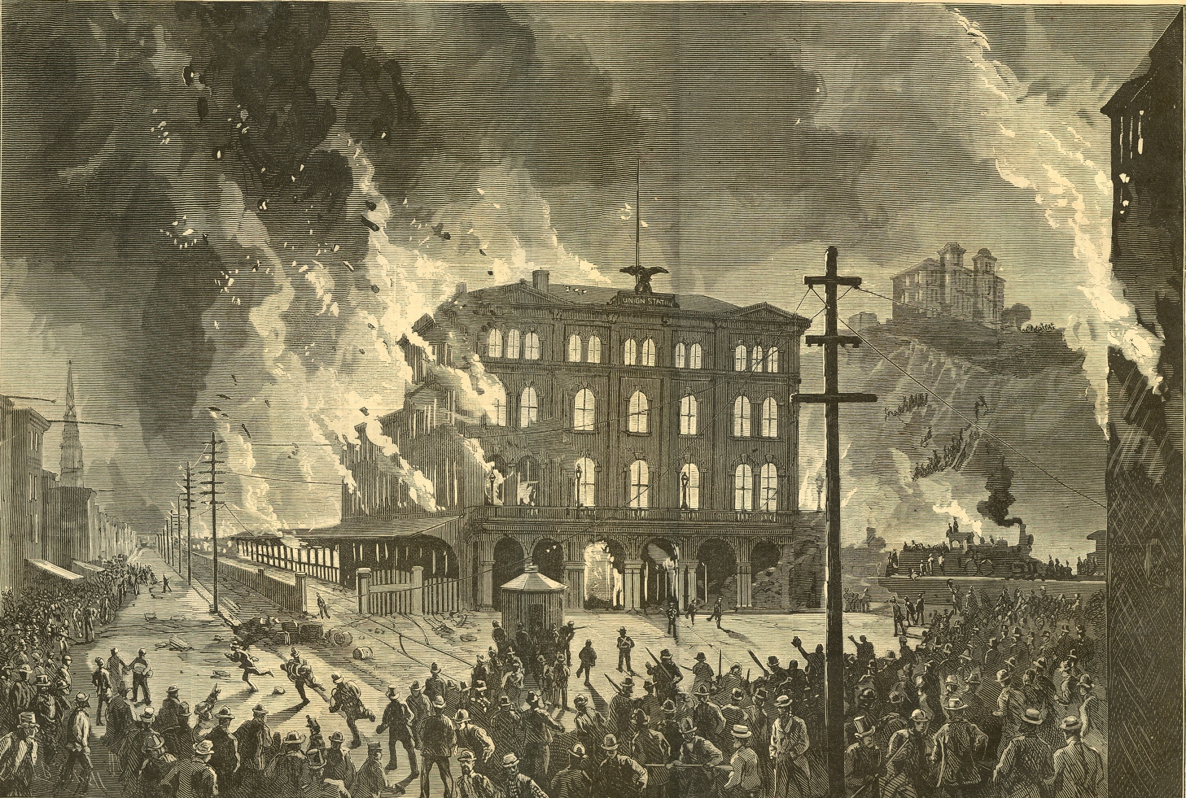 Strikers burn the Union Depot in Pittsburgh