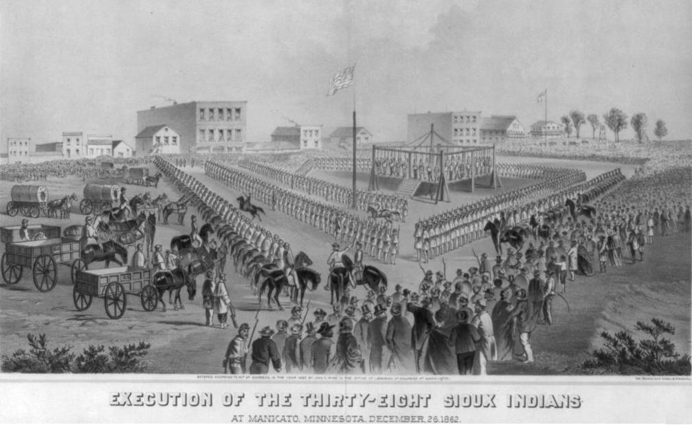 Drawing of the 1862 mass hanging in Mankato, Minnesota