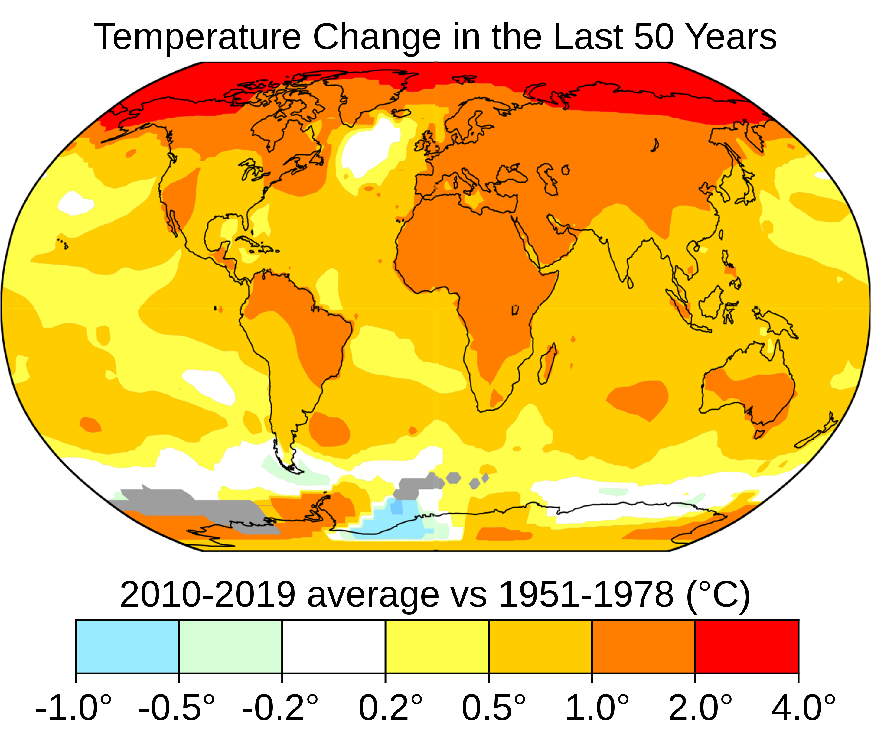 Average global temperatures from 2010 to 2019