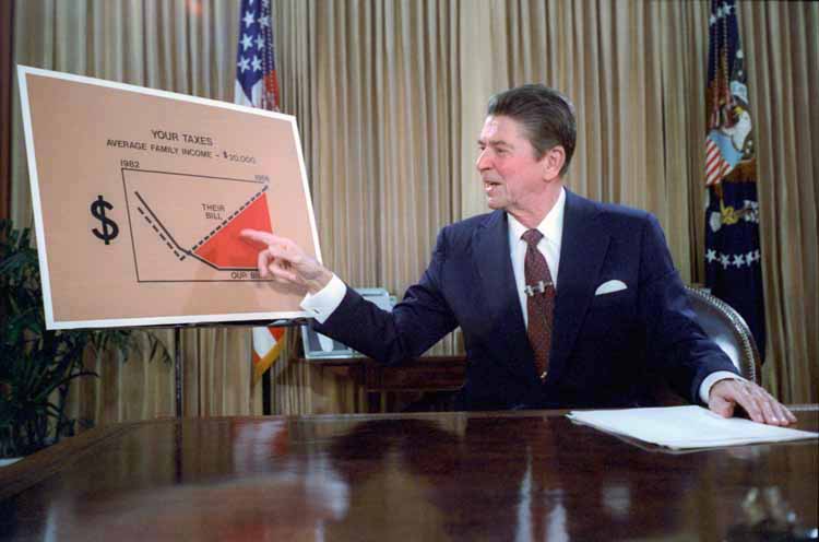 Ronald Reagan gives a televised address