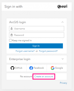 Figure 0.1: Link to create an ArcGIS Online account on the Sign In page