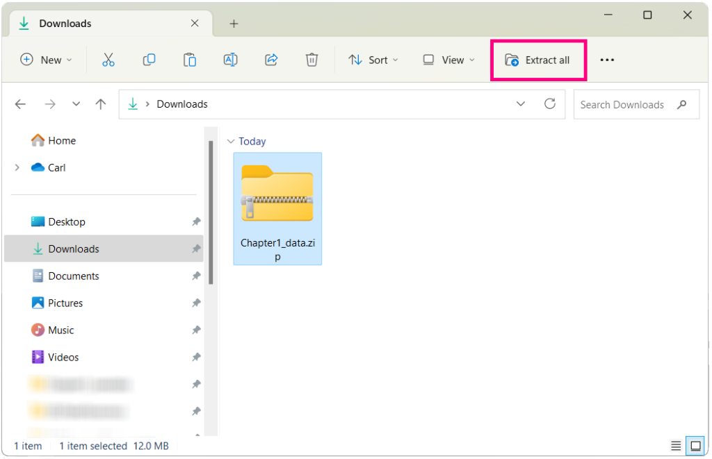 Screenshot of Windows download folder with Zip file