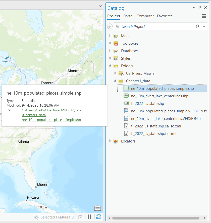 Screenshot of Catalog pane with GIS data shown