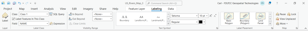 Screenshot of ArcGIS Pro labeling ribbon