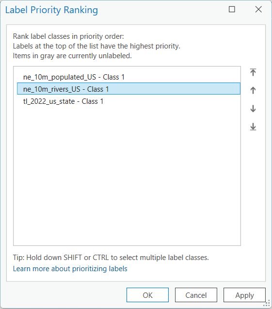 Screenshot of Label Priority Ranking window