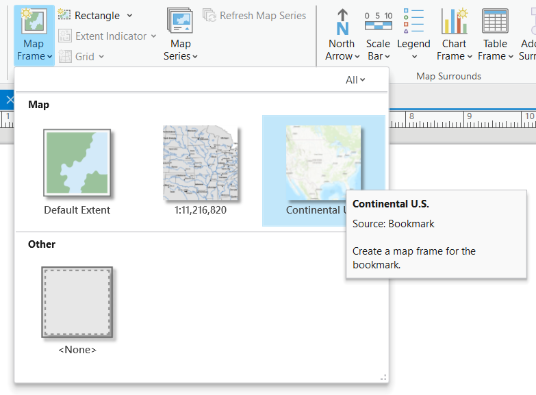 Screenshot of Map Frame dropdown