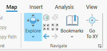 Screenshot showing the Explore button in the Map ribbon tab