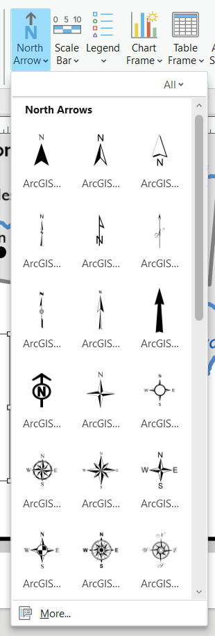 Screenshot of North Arrow dropdown menu