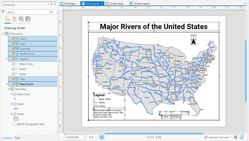 Figure 1.48: Selecting all map elements in the print layout