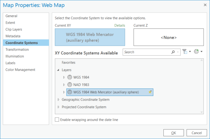 Figure 1.51: Setting the map projection to Web Mercator