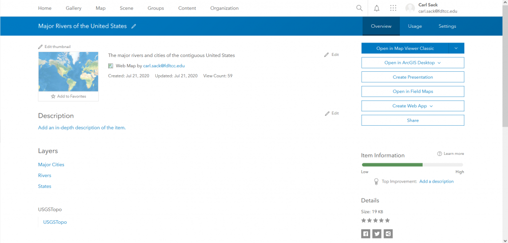 Figure 1.53: The ArcGIS Online item page for the web map