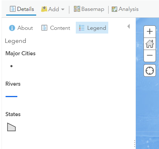 Figure 1.54: The Legend tab in the Details pane of the Map Viewer