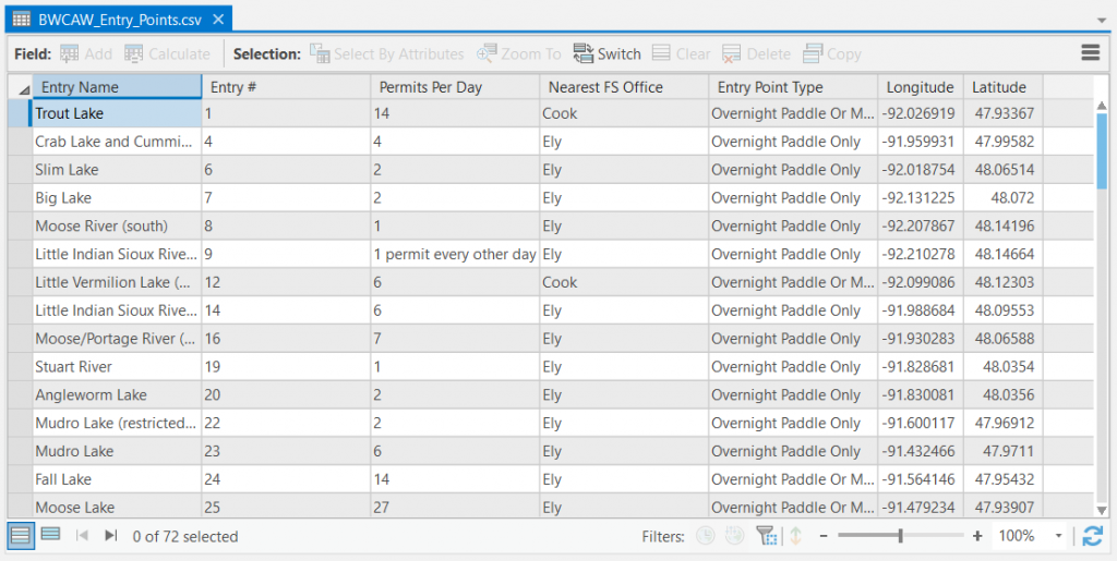 Figure 2.8: A well-formatted table containing features with geographic coordinates that can be converted to a point feature layer