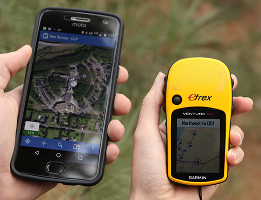 Figure 2.15: Comparison of field surveying on a smartphone (left) and handheld GPS receiver (right)